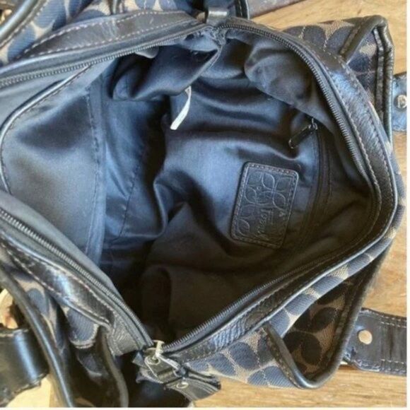 Fossil Black & Brown Multi Canvas Zip Satchel Handbag Hobo Purse Carryall Tote - Picture 10 of 12